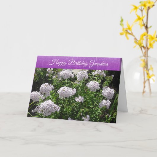 Happy Birthday Oma Weiße und violette Blumen Karte (Gelbe Blume)