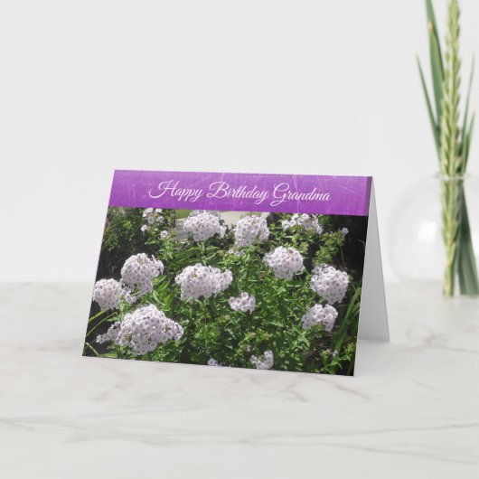 Happy Birthday Oma Weiße und violette Blumen Karte (Vorderseite)