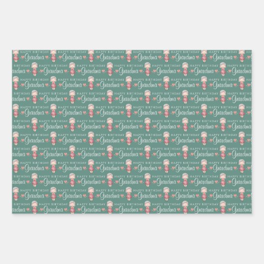Happy Birthday Oma Wrapping Paper Sheets Geschenkpapier Set (Vorderseite 2)