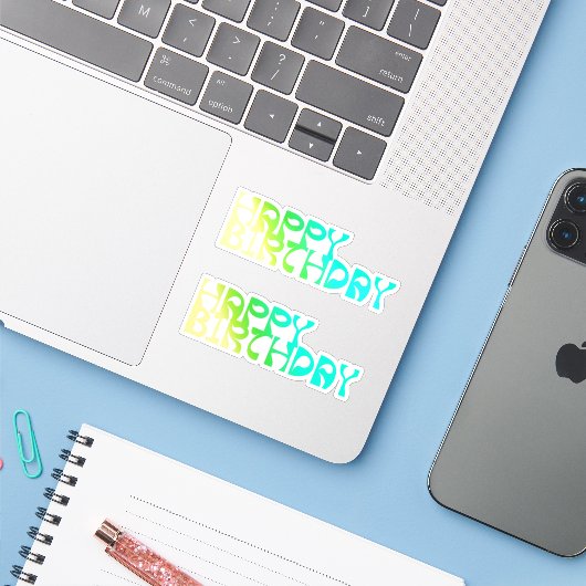 Happy Birthday Ombre Custom Cut Aufkleber (Laptop mit iPhone)