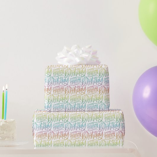 Happy Birthday Ombre Gradient Handschrift Geschenkpapier (Partygeschenke)