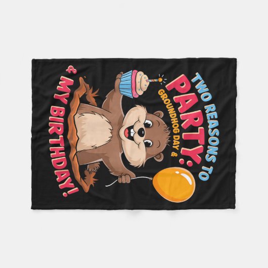Happy Birthday On Groundhog Day 2025 Cute Birthday Fleecedecke (Vorderseite (Horizontal))