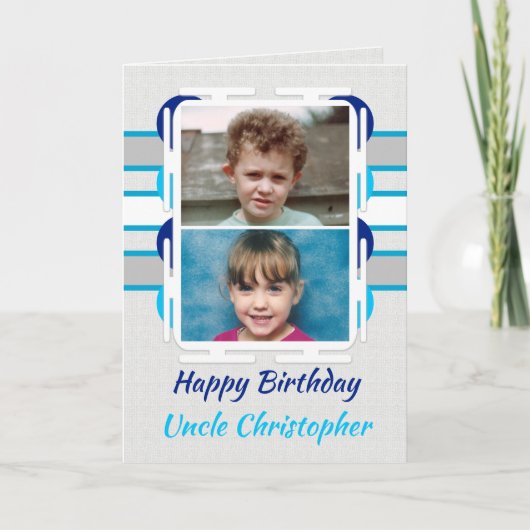 Happy Birthday Onkel blaues und graues Foto Karte (Vorderseite)