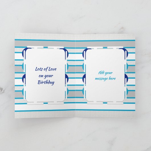 Happy Birthday Onkel blaues und graues Foto Karte (Innenseite)