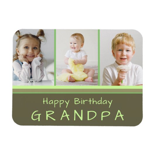 Happy Birthday Opa Foto Collage Green Magnet (Horizontal)