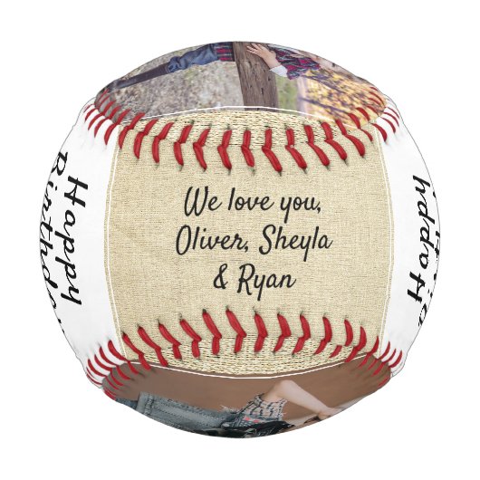 Happy Birthday Opa Rustic 3 Foto Collage Baseball (Rückseite)