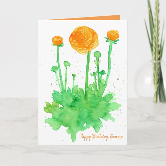 Happy Birthday Orange Blume Personalisiert Custom Karte (Vorderseite)