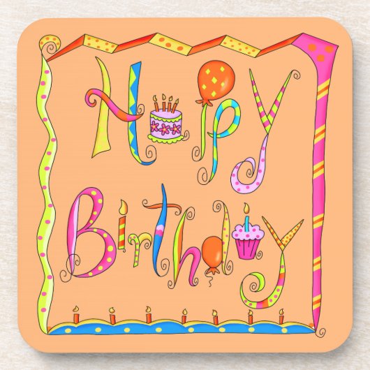 Happy Birthday Orange Cork Untersetzer Set (Vorderseite)