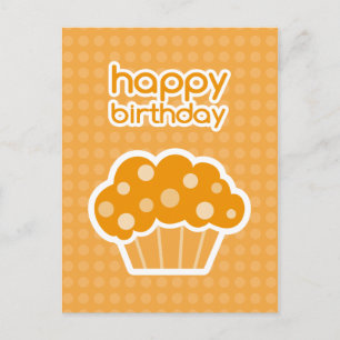 happy birthday orange cupcake postcard postkarte