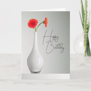 Happy Birthday Orange Gerbera in Vase Karte