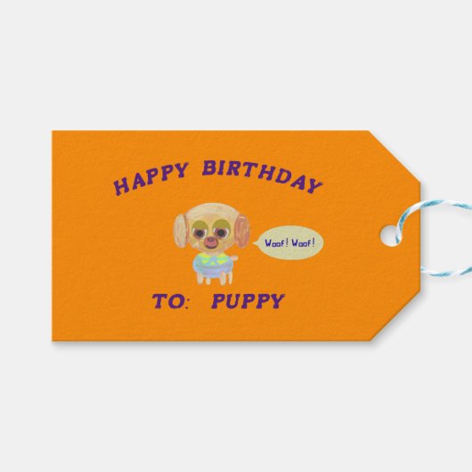 Happy Birthday Orange Geschenkanhänger (Vorderseite (Horizontal))