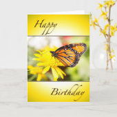 Happy Birthday Orange Monarch Butterfly Card Karte (Gelbe Blume)