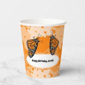 Happy Birthday Orange Monarch Butterfly Paper Cups Pappbecher (Rückseite)