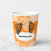 Happy Birthday Orange Monarch Butterfly Paper Cups Pappbecher (Vorderseite)