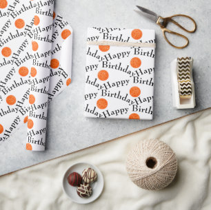 Happy Birthday Orange Pickleballs on White Geschenkpapier