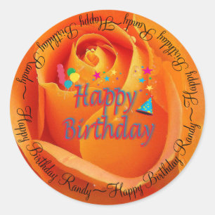 Happy Birthday Orange Rose Runder Aufkleber