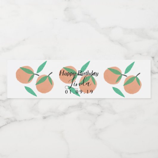 Happy Birthday Orange Script Party Wasserflaschenetikett (Einzelnes Label)