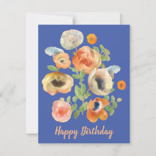 Happy Birthday Orange Spring Flowers Mitteilungskarte