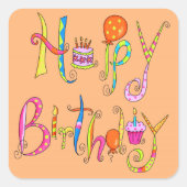 Happy Birthday Orange Sticker (Vorderseite)