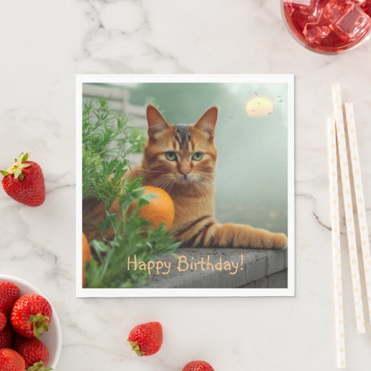 Happy Birthday Orange Tabby Cat Serviette (Beispiel)