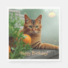 Happy Birthday Orange Tabby Cat Serviette