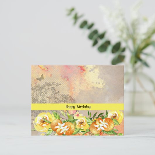 Happy Birthday Orange und Rose Postkarte (Stehend Vorderseite)