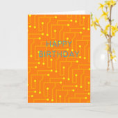 Happy Birthday Orange Yellow Modern Circuit Board Karte (Gelbe Blume)