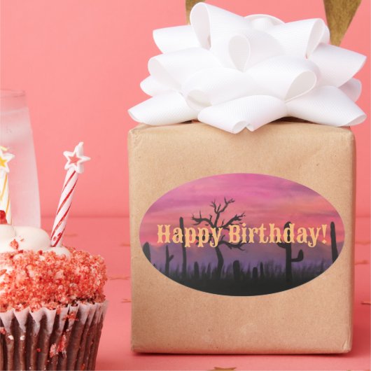 Happy Birthday Original Artwork (Catctus) Ovaler Aufkleber (Party)