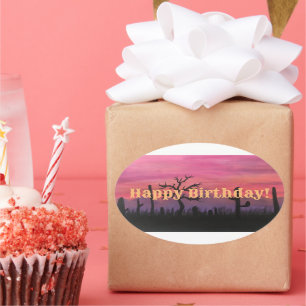 Happy Birthday Original Artwork (Catctus) Ovaler Aufkleber