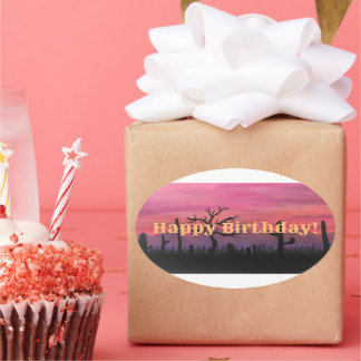 Happy Birthday Original Artwork (Catctus) Ovaler Aufkleber