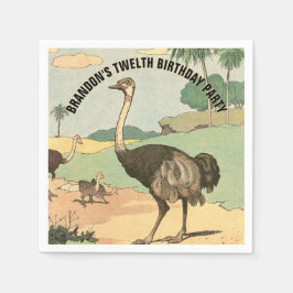 Happy Birthday Ostrich Illustriertes Party Serviette