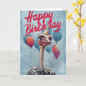 Happy Birthday Ostrich mit Party Hat Balloons Karte (Gelbe Blume)