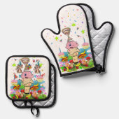 Happy Birthday Oven Mitt and Pot Holder Ofenhandschuh & Topflappen-Set (Vorderseite/Rückseite)