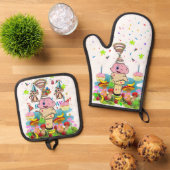 Happy Birthday Oven Mitt and Pot Holder Ofenhandschuh & Topflappen-Set (Oben Unten)