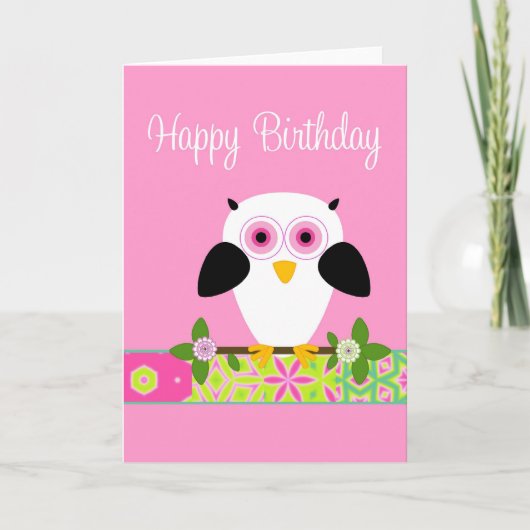 Happy Birthday Owl auf einer String Grußkarte Karte (Vorderseite)