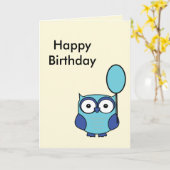 Happy Birthday Owl Blue und Aqua Karte (Gelbe Blume)