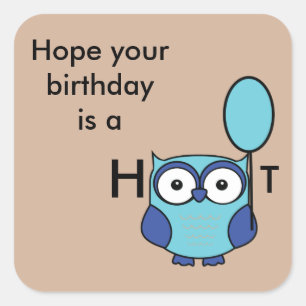 Happy Birthday Owl Blue und Aqua Quadratischer Aufkleber