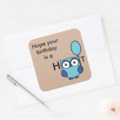 Happy Birthday Owl Blue und Aqua Quadratischer Aufkleber (Umschlag)