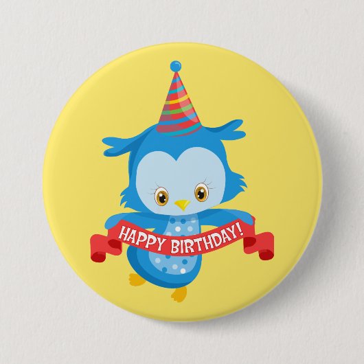 Happy Birthday Owl Button (Vorderseite)
