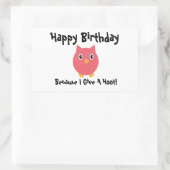 Happy Birthday Owl Pink Funny Hoot Personalize Rechteckiger Aufkleber (Tasche)