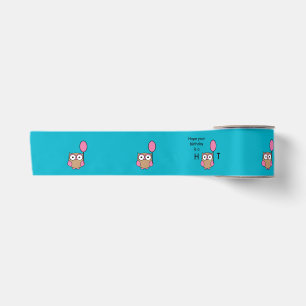 Happy Birthday Owl Pink und Tan Satinband