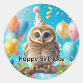 Happy Birthday Owl Runder Aufkleber (Vorderseite)