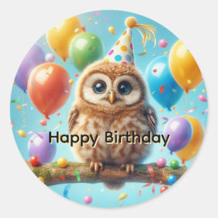 Happy Birthday Owl Runder Aufkleber