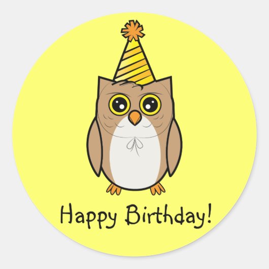 Happy Birthday Owl Runder Aufkleber (Vorderseite)