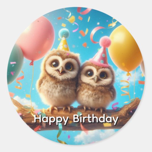 Happy Birthday Owl Runder Aufkleber (Vorderseite)