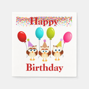 Happy Birthday Owls and Balloons Serviette