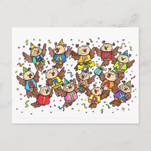 Happy Birthday Owls von Nicole Janes Postkarte (Vorderseite)