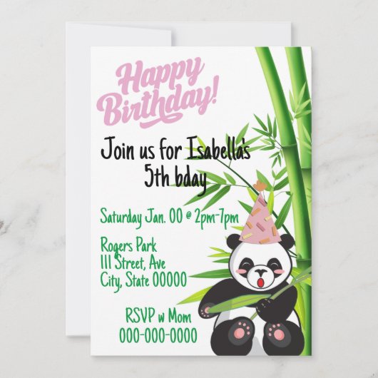 Happy Birthday Panda individuell gestaltbare Einla Einladung (Vorderseite)