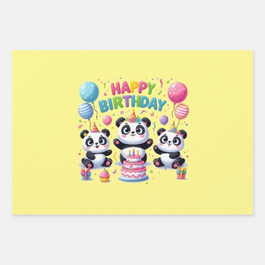 Happy Birthday Pandas Geschenkpapier Set (Vorderseite 2)