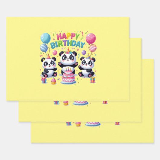 Happy Birthday Pandas Geschenkpapier Set (Set)